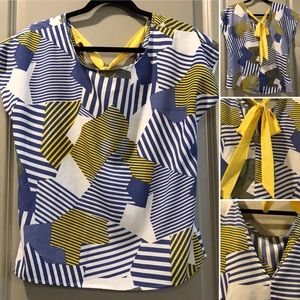 Blue & Yellow Stripes Bow on Back Blouse